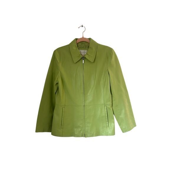 Vintage Y2K Brat Green Genuine Leather Full Zip Fitted Jacket Medium - Picture 3 of 12